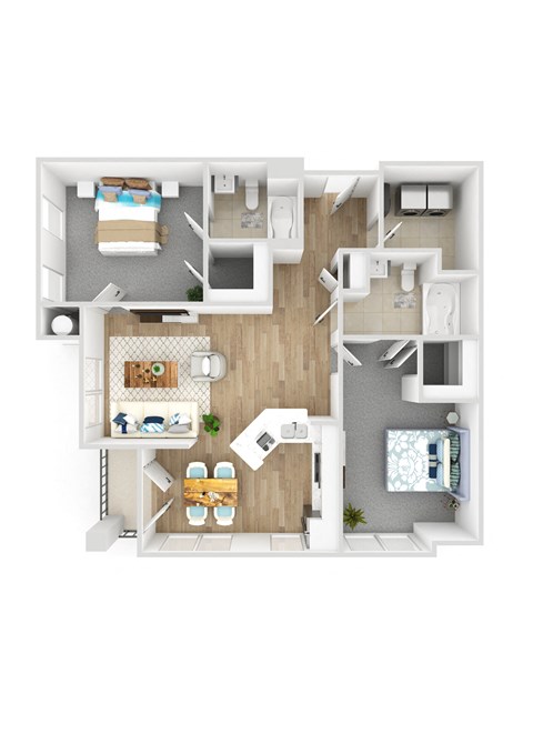 Two Bedroom Two Bath 3D Floor Plan E. at Woodlands at Abington Station, Abington, MA, 02351